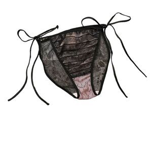 NWT VICTORIA'S SECRET S PINK BLACK LACE RUFFLE VINTAGE RARE TIE BIKINI PANTIES S
